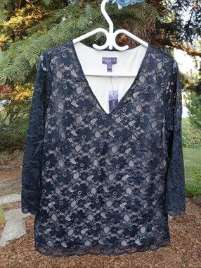 Long Tall Sally Black Lace Top Medium NEW